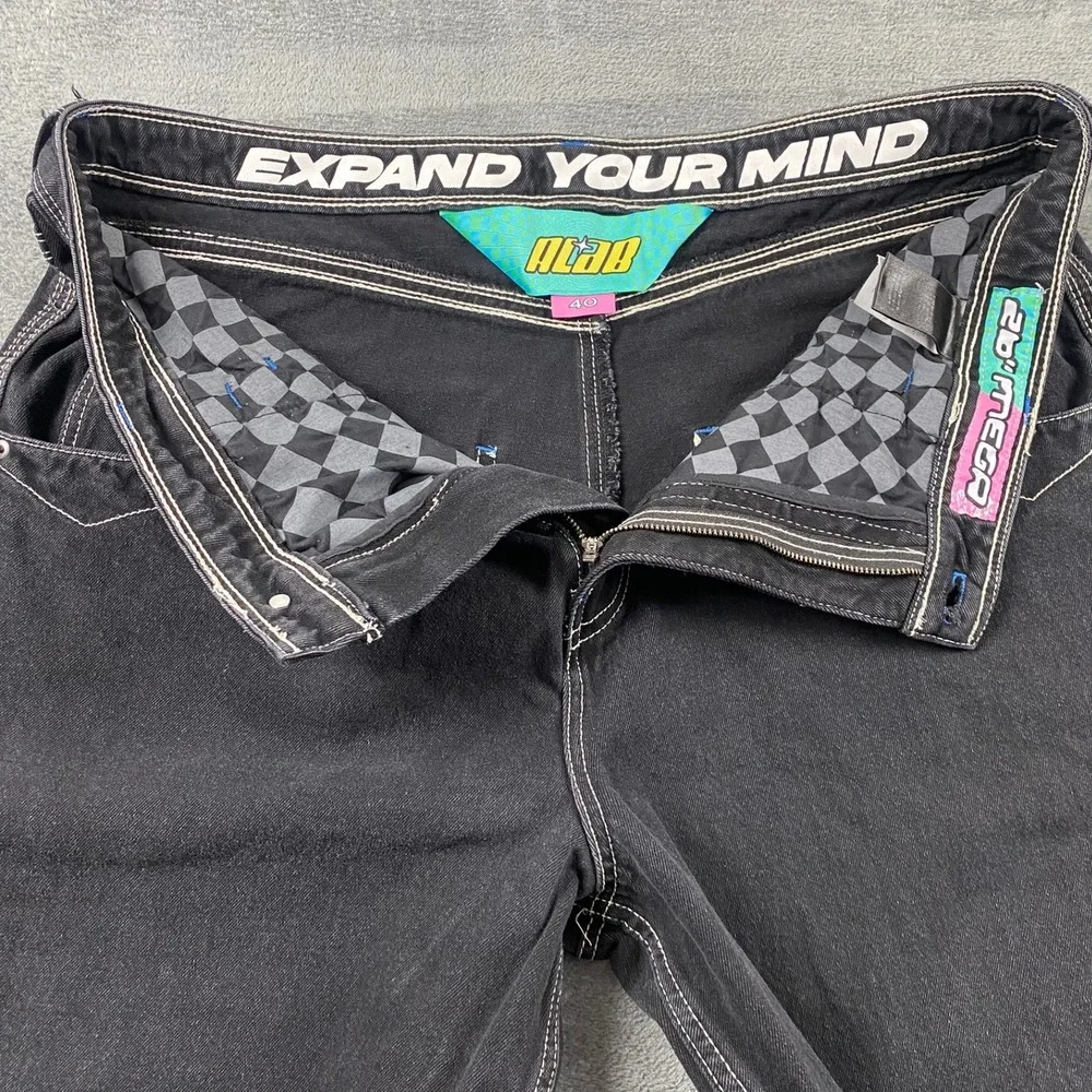 A-Lab Men 40x32 Baggy Skate Jeans Trashed Y2K  Black Embroidered Wide Leg